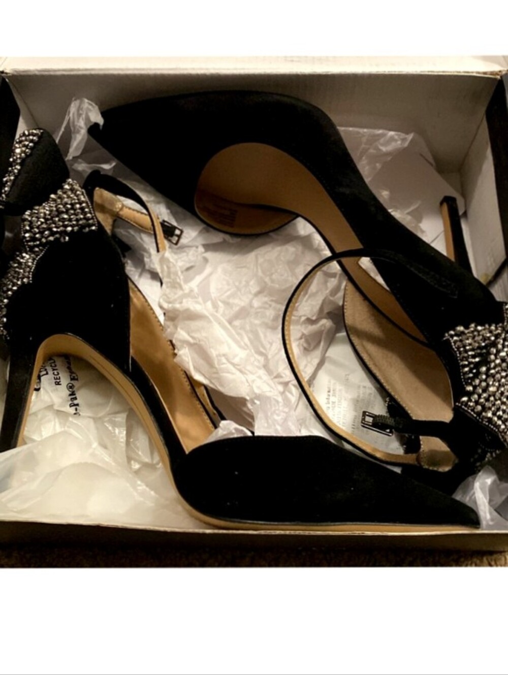 Black Bow Suede Studded Ankle-Strap Stiletto Heels - Like NEW! - Picture 2 of 5